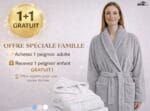 A l’achat d’un peignoir bouclette col châle adulte dans les tailles S, M, L au prix de 539 DHS, recevez un peignoir enfant taille 6 à 12ans.