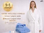 A l’achat d’un peignoir bouclette col châle adulte dans les tailles S, M, L au prix de 539 DHS, recevez un peignoir enfant taille 6 à 12ans.