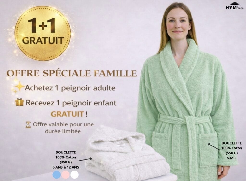 Peignoir Bouclette 100% Coton Vert + Peignoir Enfant Offert 539 DH