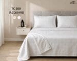 OFFRE Ensemble Draps de Lit Satin 300 Fils 100% Coton Jacquard Blanc
