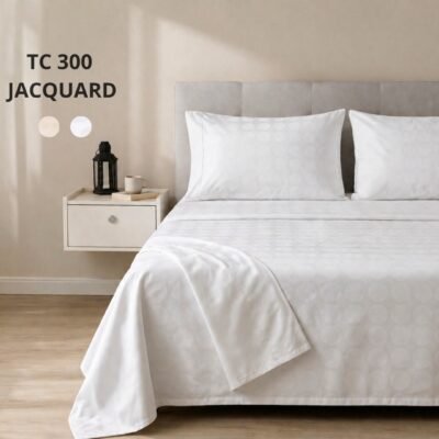 OFFRE Ensemble Draps de Lit Satin 300 Fils 100% Coton Jacquard Blanc