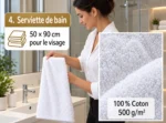 Femme tenant une serviette de bain blanche en coton de 50 × 90 cm