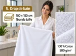 Femme présentant un drap de bain blanc en coton de 100 × 150 cm
